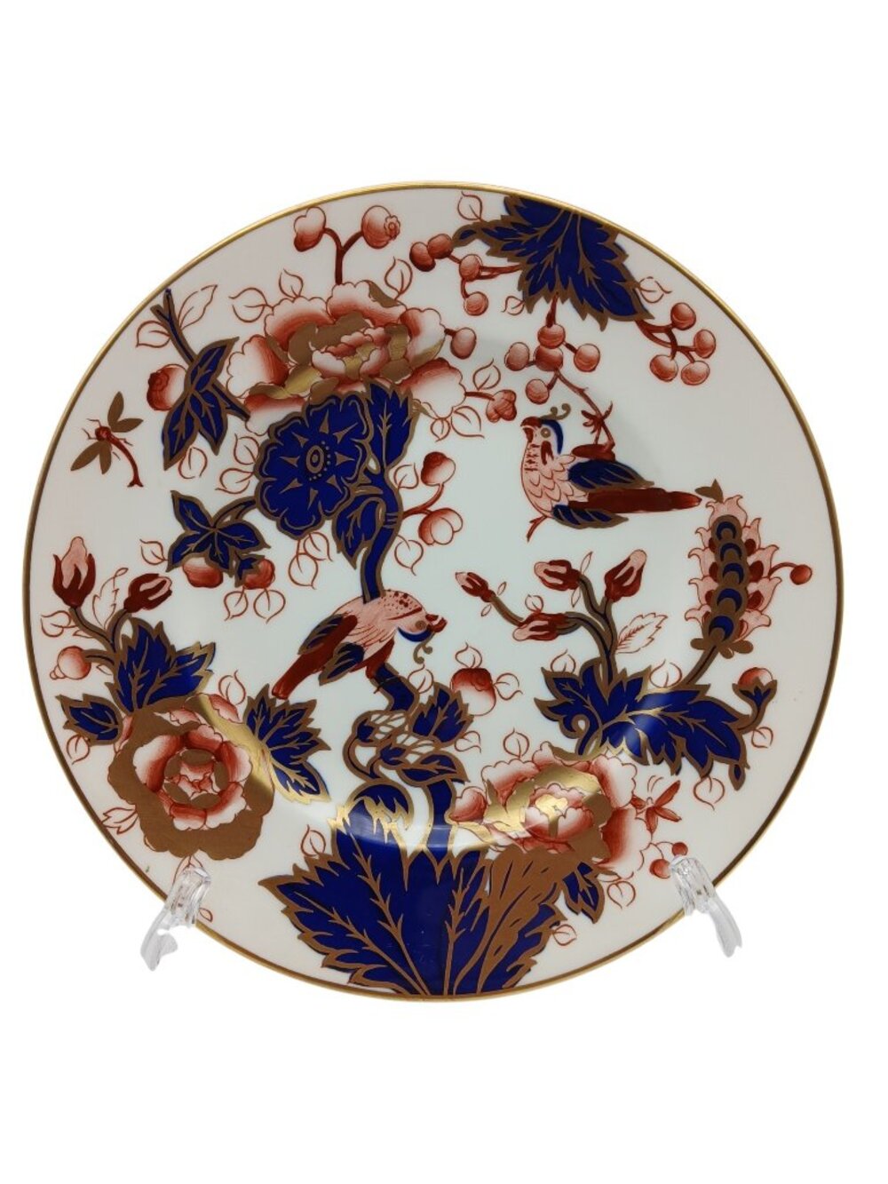 Coalport Hong Kong Salad Plate Birds Floral Cobalt Mauve Bone China 8.25"